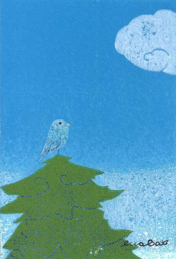 『雲になりたい鳥』木版画（ポストカードサイズ） 1枚目の画像