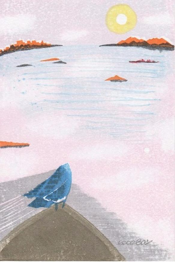 『新しい旅』木版画（ポストカードサイズ） 1枚目の画像