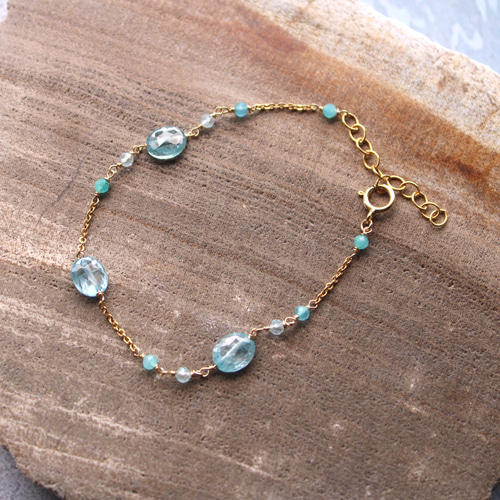 天然ブルージルコンのオーバルカットの14kgf ブレスレット  