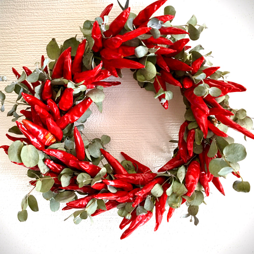 唐辛子とユーカリのリース（径18センチ） ドライフラワー 桜タデ