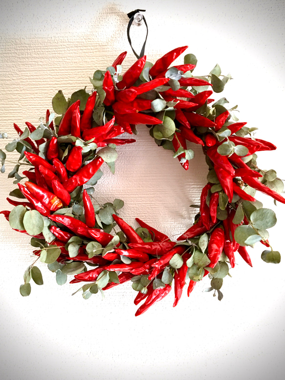 唐辛子とユーカリのリース（径18センチ） ドライフラワー 桜タデ