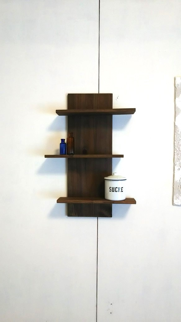 【送料込み】アンティーク　天然木シェルフ　ラック　ダークブラウン 3段 送料込み】アンティーク 天然木シェルフ ラック ダークブラウン