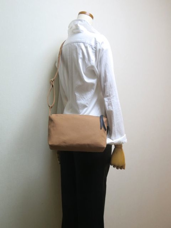 sold out☆倉敷帆布ショルダーバッグmini☆camel×gold 2枚目の画像