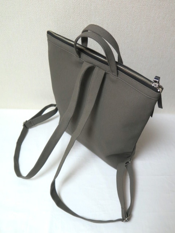 ☆倉敷帆布２WAYリュックサック☆medium gray×silver 3枚目の画像