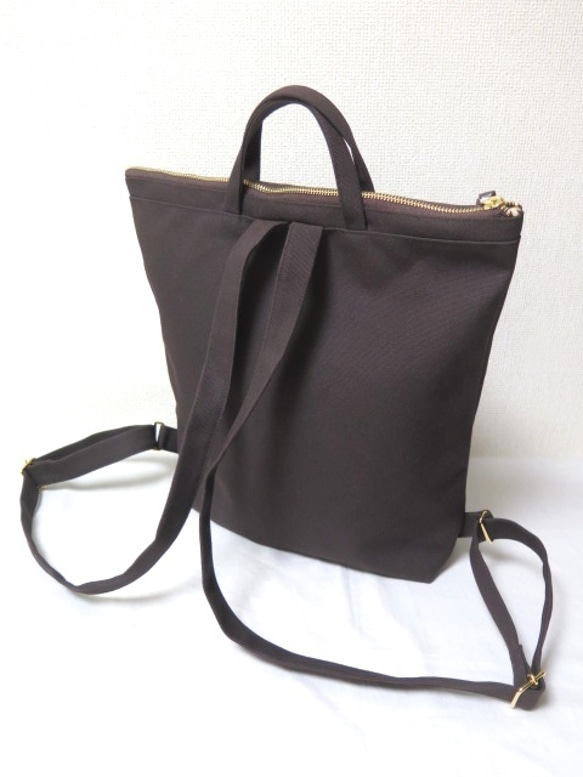 ☆倉敷帆布２WAYリュックサック☆dark brown×gold 3枚目の画像