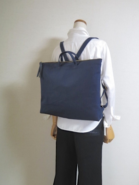 ミサ様オーダー品☆倉敷帆布2WAYリュックサック/横長スクエア型☆dark  