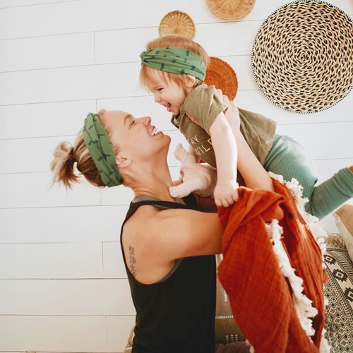 ママと娘のお揃いターバンヘアバンドセット グリーンサンダー