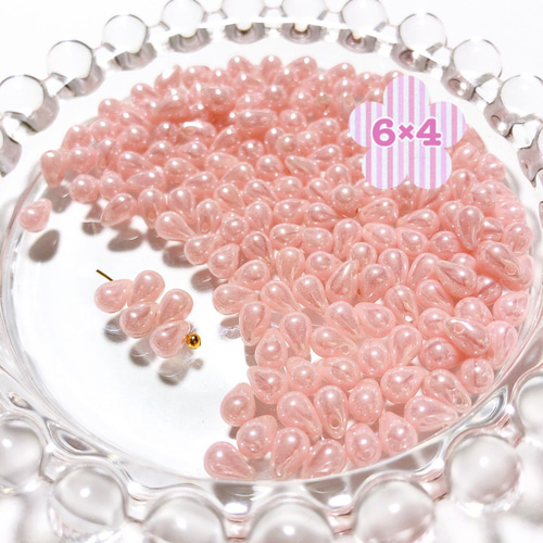 30個】チェコ製のドロップビーズ ＜オパールピンクマーブルラスター＞6