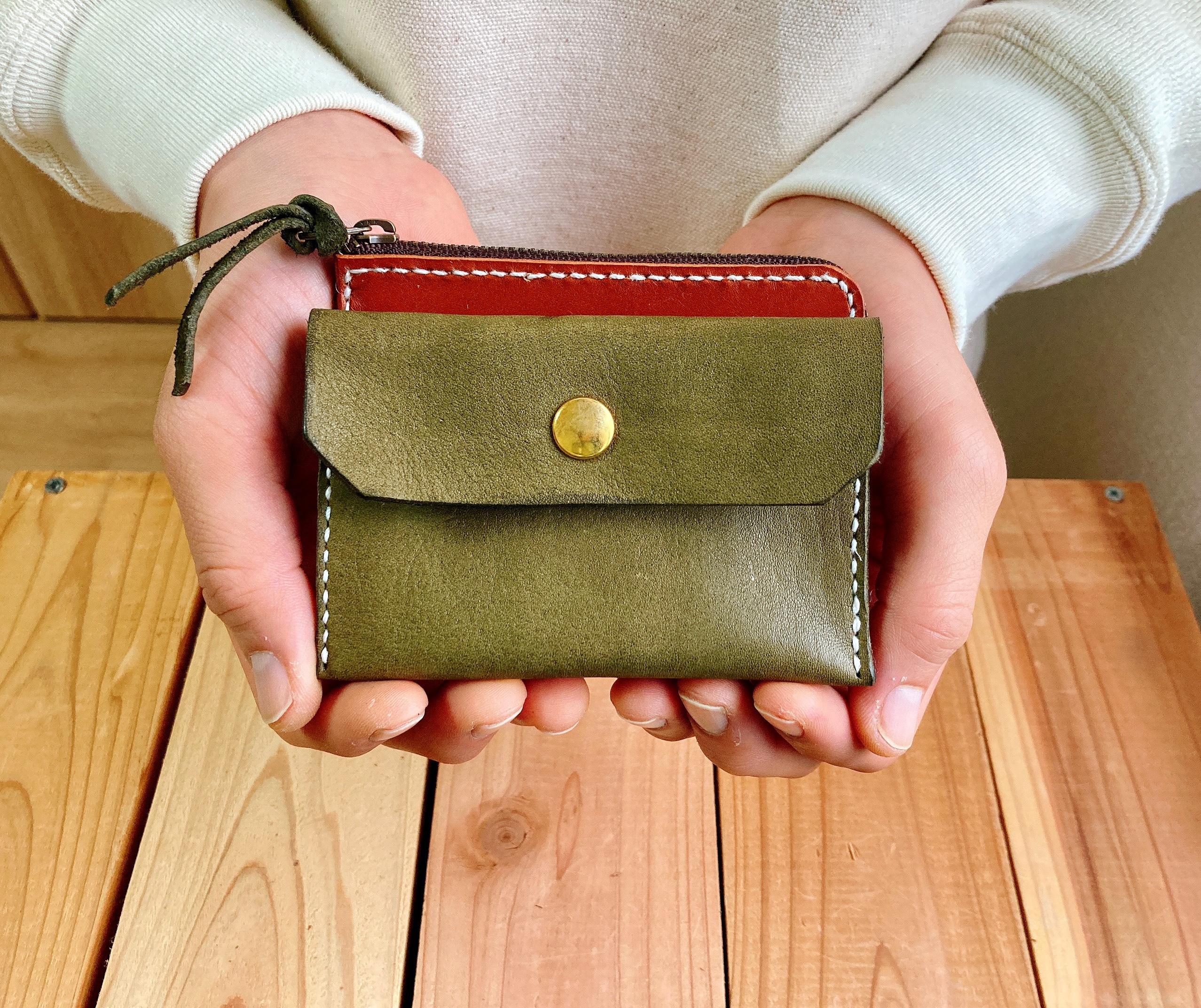 【ヌメ革】hakoウォレット（レザー/ミニ/革財布/コンパクト/メンズ/レディース/プレゼント/オシャレ/刻印）グリーン