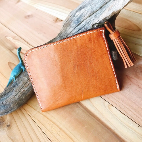 イタリアンレザー　ヌメ革　L字ファスナーウォレット　ライトブラウン　コンパクト イタリアンレザー　ヌメ革　L字ファスナーウォレット　ライトブラウン　コンパクト