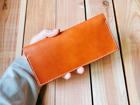 【】ヌメ革　ロングウォレット 国産ヌメ革】二つ折りスタンダードロングウォレット（長財布/レザー