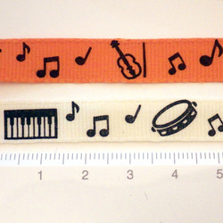 楽器と音符のリボン　オフホワイト 2ｍ　(幅9.5mm) 2枚目の画像