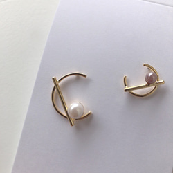 C design【gold white pearl×pink】【ピアス】 1枚目の画像