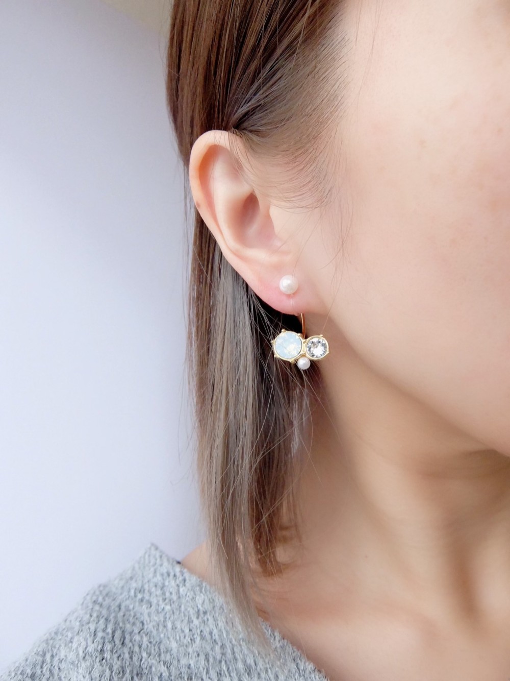 惑星 －White Opal × Crystal－【イヤリング】