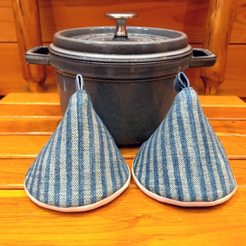 2個セット☆三角鍋つかみ☆staub にいかがでしょうか？デニム 和柄