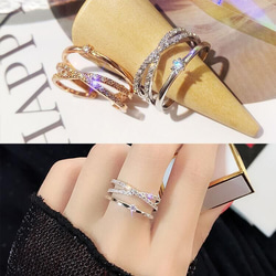 ☞金属アレ対応★9号～20号♥ジルコニア※フリーサイズ リング★ 3連 指輪 ピンクゴ－ルド 2枚目の画像