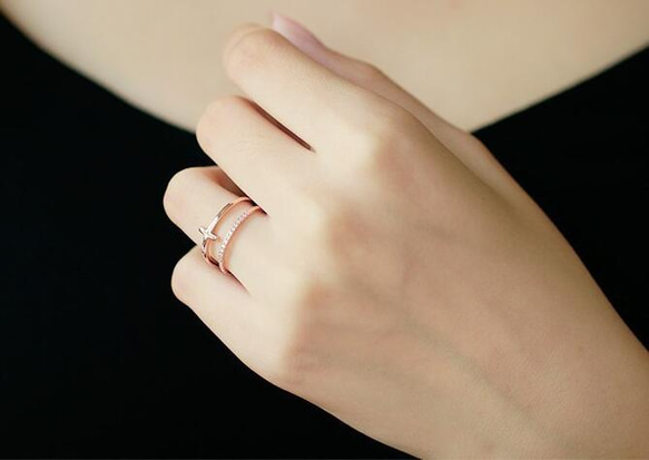 ☞金属アレ対応9号～20号♥ジルコニア※クロス フリーサイズリング★指輪ピンクゴ－ルド プレゼント 新品 3枚目の画像