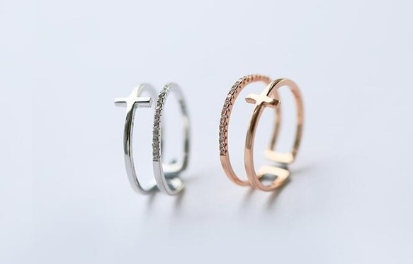 ☞金属アレ対応9号～20号♥ジルコニア※クロス フリーサイズリング★指輪ピンクゴ－ルド プレゼント 新品 4枚目の画像