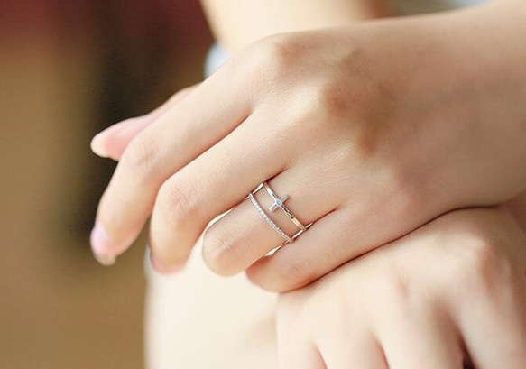 ☞金属アレ対応9号～20号♥クロス ジルコニア※フリーサイズリング指輪ホワイトゴールド 新品 4枚目の画像