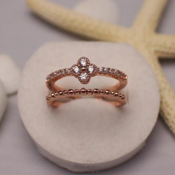 ☞金属アレ対応★送料無料 クロ―バ― 9号～20号♥ジルコニア※フリーサイズリング★四つの葉 指輪ピンクゴ－ルド 1枚目の画像