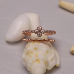 ☞金属アレ対応★送料無料 クロ―バ― 9号～20号♥ジルコニア※フリーサイズリング★四つの葉 指輪ピンクゴ－ルド 2枚目の画像