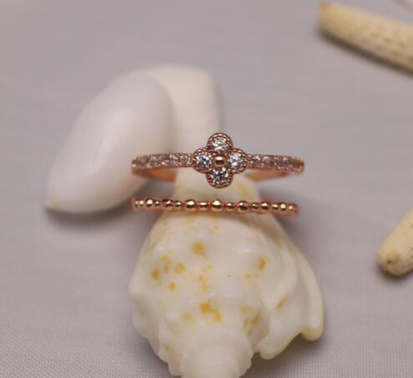 ☞金属アレ対応★送料無料 クロ―バ― 9号～20号♥ジルコニア※フリーサイズリング★四つの葉 指輪ピンクゴ－ルド 2枚目の画像