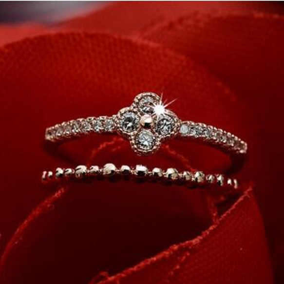 ☞金属アレ対応★送料無料 クロ―バ― 9号～20号♥ジルコニア※フリーサイズリング★四つの葉 指輪ピンクゴ－ルド 4枚目の画像