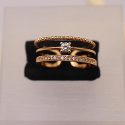 ☞金属アレ対応9号～20号♥ジルコニア※3連フリーサイズリング★指輪 ピンクゴ－ルド 1枚目の画像