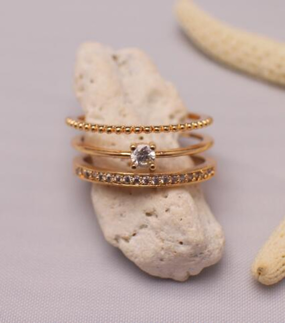 ☞金属アレ対応9号～20号♥ジルコニア※3連フリーサイズリング★指輪 ピンクゴ－ルド 3枚目の画像