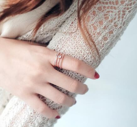 ☞金属アレ対応9号～20号♥ジルコニア※3連フリーサイズリング★指輪 ピンクゴ－ルド 4枚目の画像