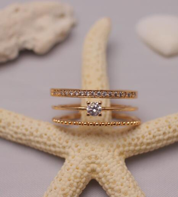 ☞金属アレ対応9号～20号♥ジルコニア※3連フリーサイズリング★指輪 ピンクゴ－ルド 5枚目の画像