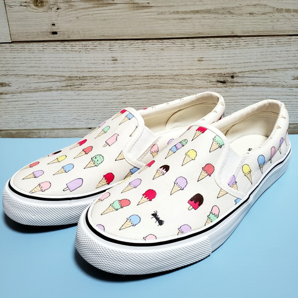 カラフル「アイスクリーム」大人かわいいスニーカー スリッポン【受注