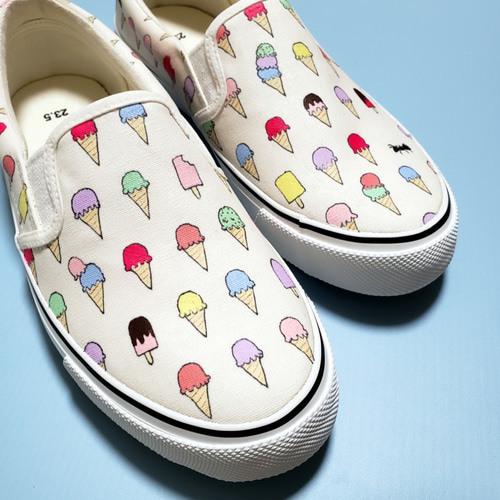 カラフル「アイスクリーム」大人かわいいスニーカー スリッポン【受注