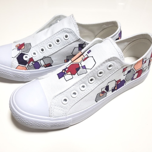 六角形と四角形」大人かわいいスニーカー 色・靴タイプ変更可能