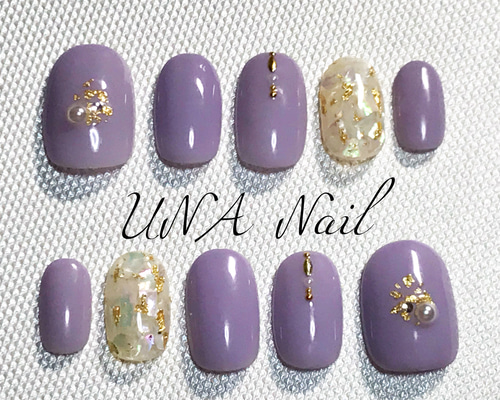 くすみパープル塗りかけネイルチップ くすみパープル＆シルバーニュアンスネイル ネイルチップ（つけ爪