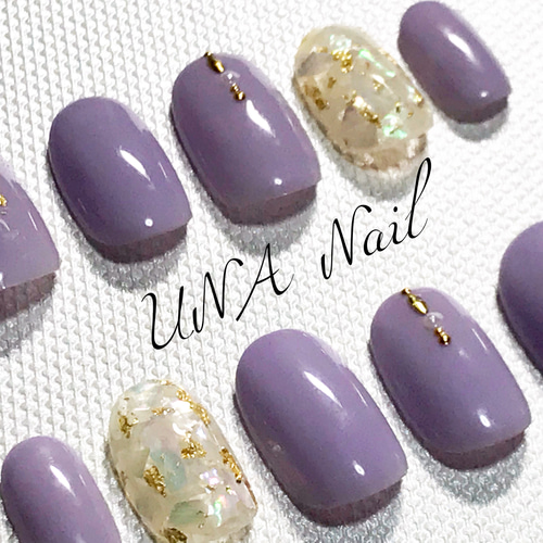 くすみパープル塗りかけネイルチップ 再販☆くすみパープル×シェルネイル♬ ネイルチップ（つけ爪