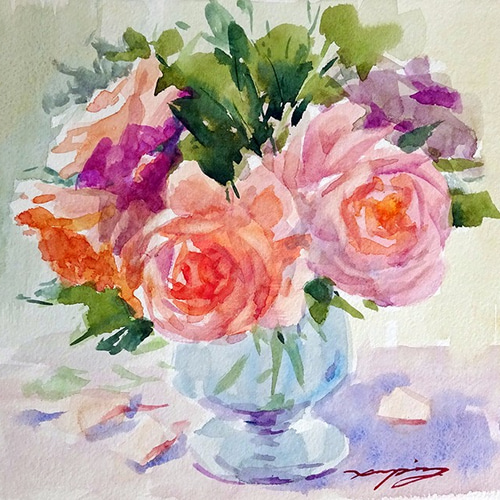 透明水彩 原画「花シリーズ8」 絵画 nara watercolor 通販
