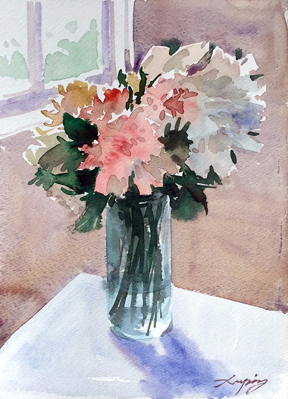 水彩画 原画 花のバスケット - メルカリ