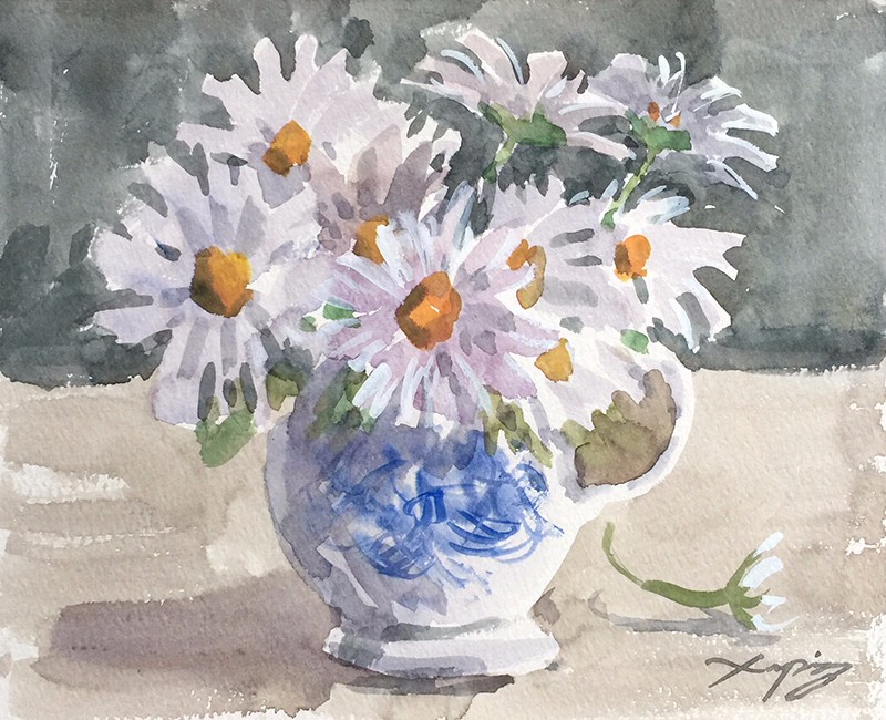 648＊お花カフェ　水彩画　原画　透明水彩画