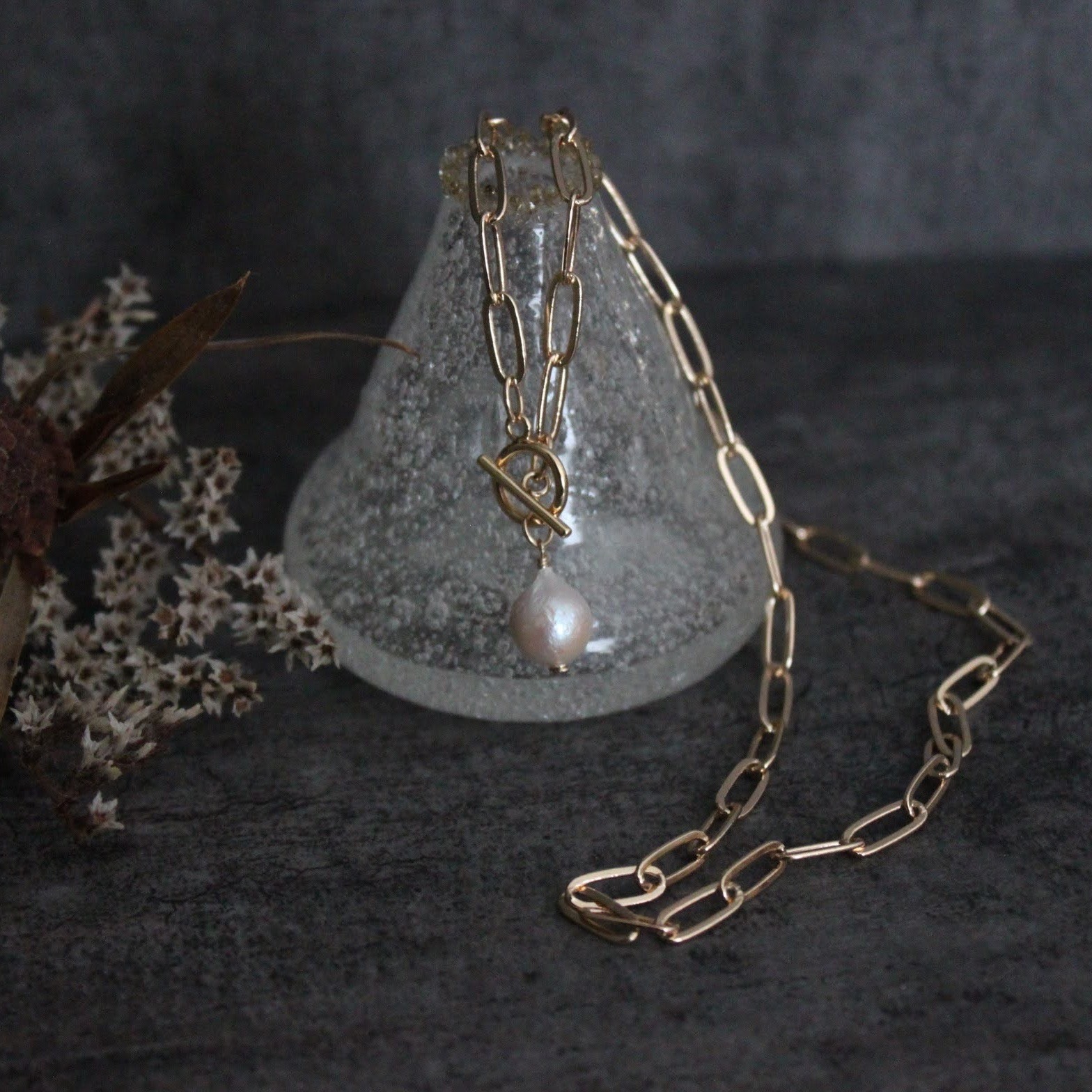 [数量限定]14kgf1粒淡水パールチェーンネックレス 39cm