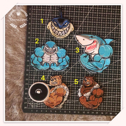 初売り 福袋 XZ07刺繍アイロンワッペン サメ 11512812  通販｜Creema(クリーマ) Cool❁﻿ワッペン専門館 ❁﻿Yama ワッペン・アップリケ 筋肉 クマ ジャケット・アウター
