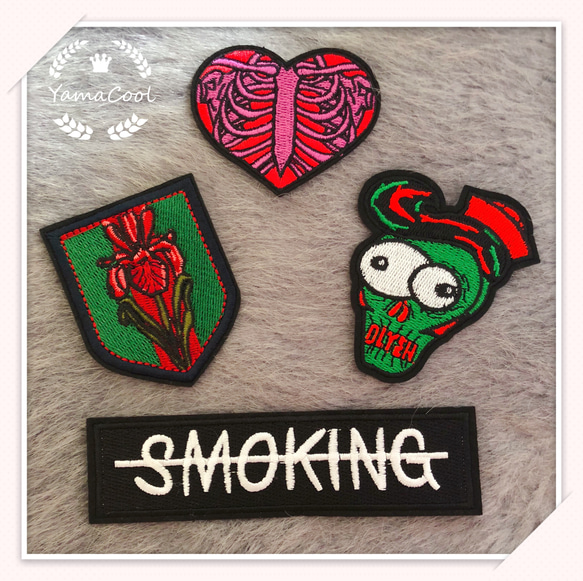 L18】刺繍アイロンワッペン ☆➃枚 No smoking ワッペン