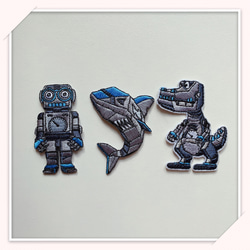【YX】刺繍アイロンワッペン　ロボティクス　恐竜　サメ　3枚分　質良い　人気再販 1枚目の画像