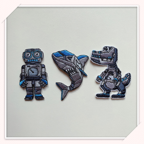 YX】刺繍アイロンワッペン ロボティクス 恐竜 サメ 3枚分 人気再販