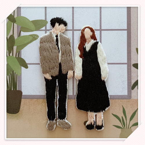 XR06】手帳シール/刺繍アイロンワッペン 520 カップル 2枚分