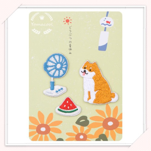 CX12】スマホ手帳シール/刺繍アイロンワッペン 3枚分 夏の日 スイカ 