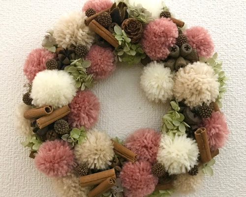 NO．433『マクラメ・クリスマスリース・ピンク』 リース クリスマス Mサイズ クリスマスリース Christmas Xmas Wreath