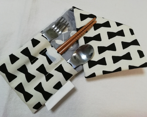 再販/モノトーン/リボン/さくらんぼ/女の子/カトラリーケース /布/縦3