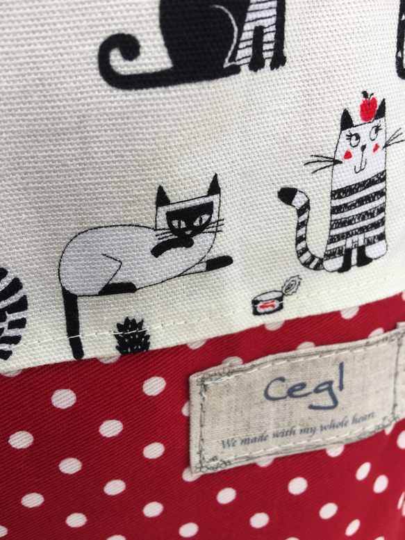 Cegl【入園・入学】「体操着袋 赤×猫」 2枚目の画像