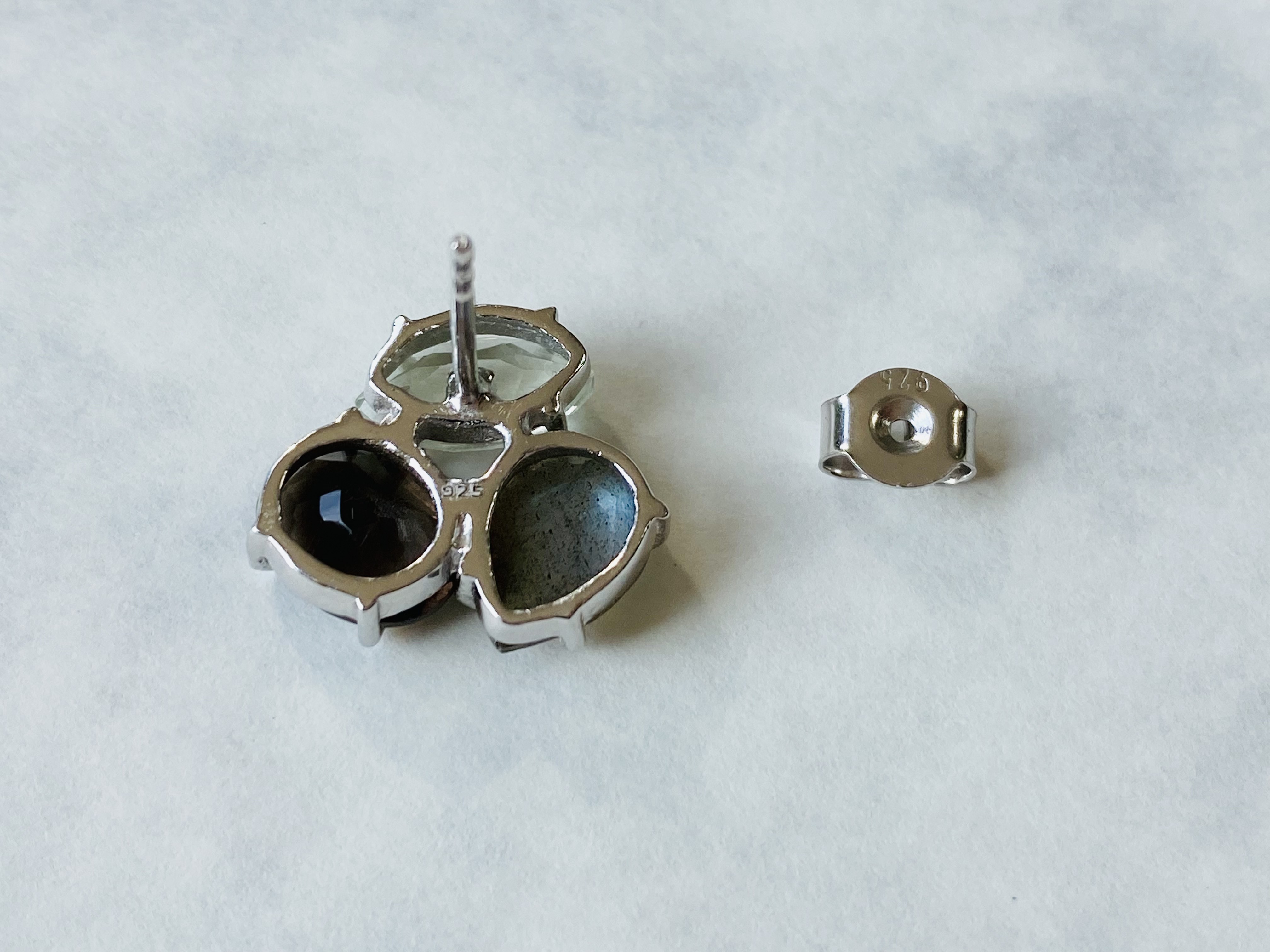 《SV925＋ロジウムコーティング》天然石ピアス◇スモーキークォーツ◇グリーンアメジスト◇ラブラドライト